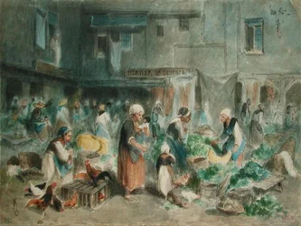 Marché sur la place de la ville, 1847